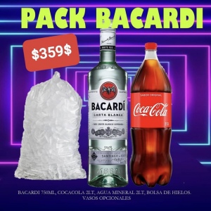 Bacardí 750 ml con 2 refrescos y hielo